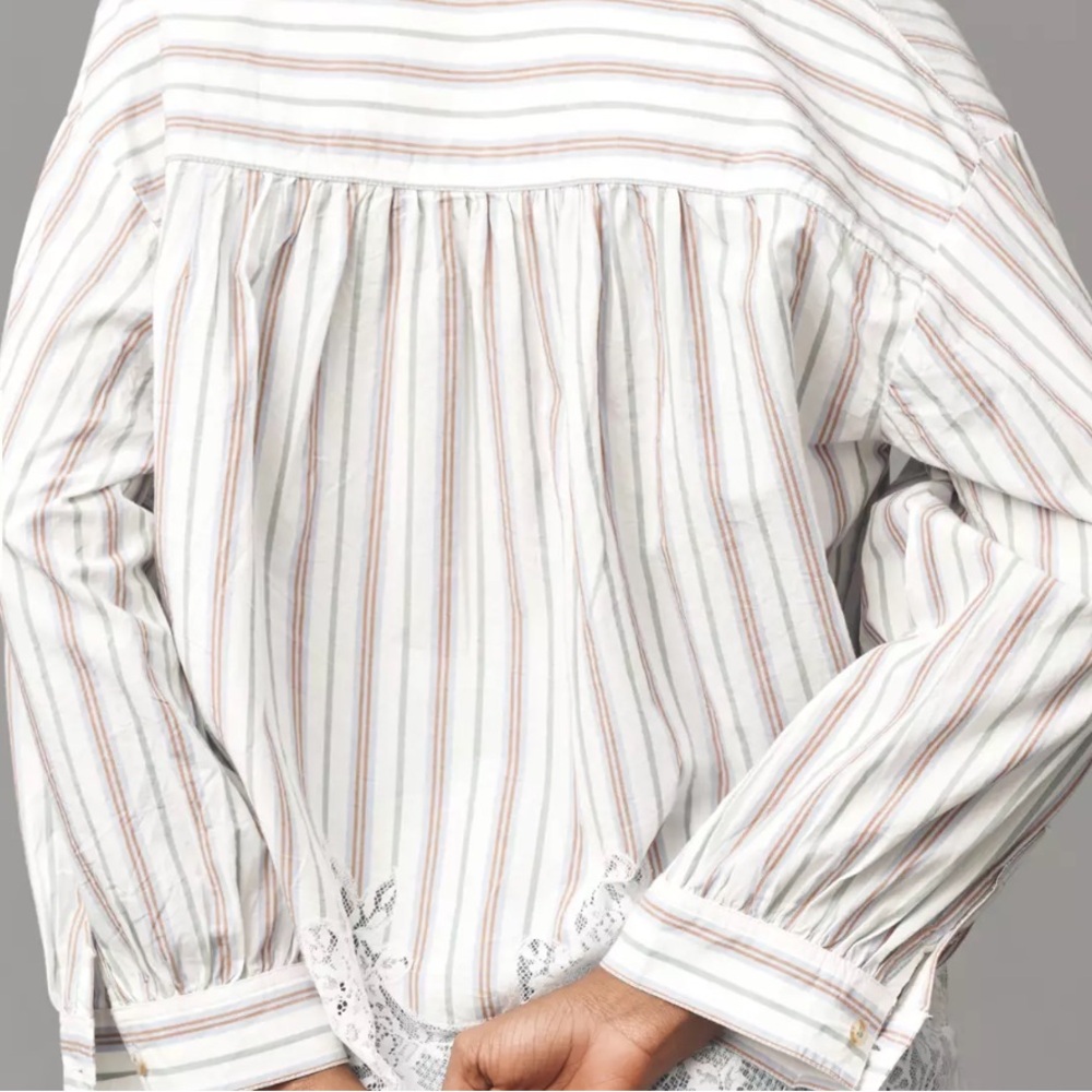 Anthropologie Pilcro Striped Cotton Blouse with Lace Hem - Picture 4 of 8